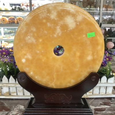 Đồng tiền, đồng điếu may mắn phong thủy chiêu nạp tài lộc đá ngọc hoàng long - Đường kính 26 cm