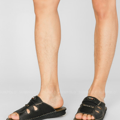 Dép Nam Quai Ngang Da Bò Cao Cấp SUNPOLO SUA5D - Đen