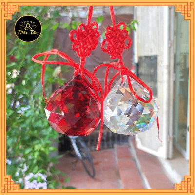 Quả cầu treo pha lê phong thuỷ đa giác nhiều màu có dây treo tâm kết 