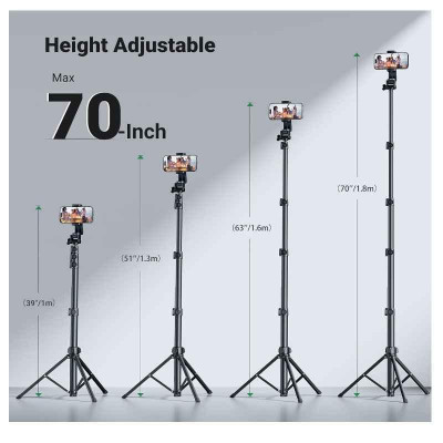 Ugreen UG15609LP680TK cao 50cm - 170cm 67inch có điều khiển Bluetooth Tripod 3 chân đế màu đen Gậy tự chụp ảnh kẹp điện thoại - HÀNG CHÍNH HÃNG