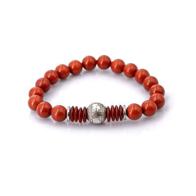 Vòng tay phong thủy Jasper đỏ 8mm + khoen bạc + Charm