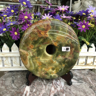 Đồng điếu (đồng tiền ) phong thủy đá ngọc Onyx - Đường kính 16 cm