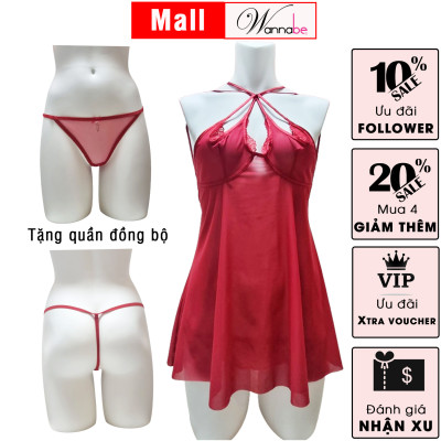 Váy ngủ lưới sexy WANNABE DNC17 đầm ngủ cutout ngực phối ren khoe dáng đẹp trong mắt chàng TẶNG QUẦN