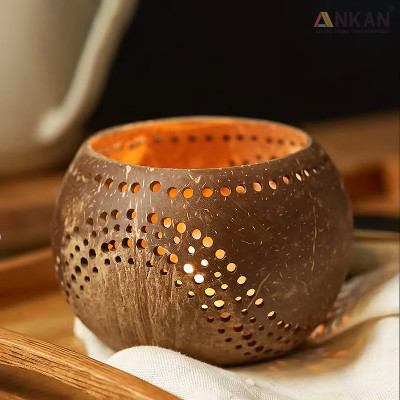 Đèn Gáo Dừa Đựng Nến Tealight Handmade Đèn Decor Tự Nhiên Trang Trí Spa Cafe Homestay
