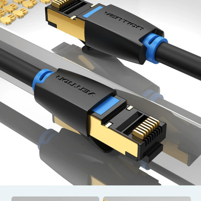 Dây cáp mạng hai đầu đúc sẵn CAT8 SSTP VENTION tròn, dài 1m đến 20m IKAB - Hàng chính hãng