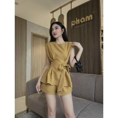 Sét bộ đùi bo eo kèm dây thắt eo xinh đồ bộ mặc nhà dạo phố siêu xinh