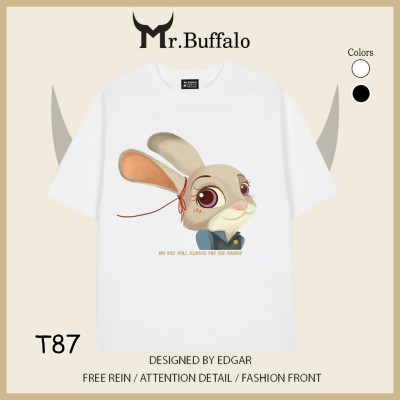 Áo đôi, cặp tay lỡ unisex zootopia Nick, judy, cáo và thỏ dễ thương Mr.Buffalo