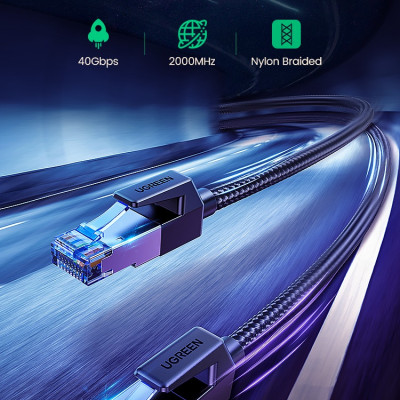 Cáp mạng Cat8 đúc sẵn bọc dù dài 10M Ugreen 30795 hàng chính hãng