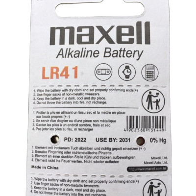 Pin LR41 / AG3 / L736F Maxell Nhật Bản 1,5V Vỉ 10 Viên