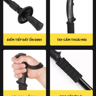 Gậy Leo Núi Hợp Kim Nhôm, siêu nhẹ 230g, gấp gọn 30cm tiện lợi đem theo đi dã ngoại, trekking, phượt - Hãng dododios