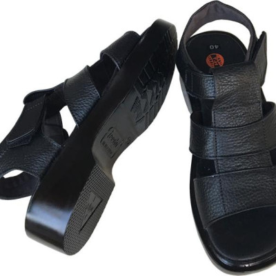 Giày sandal nam Trường Hải da bò thật mềm mại cao 5cm  màu đen đế PU siêu nhẹ không trơn trượt  chắc chắn  HÌNH ẢNH THẬT SD791