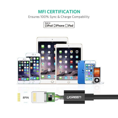Ugreen UG80822US155TK 1M màu đen cáp Lightning ra USB có chíp MFI chính hãng - HÀNG CHÍNH HÃNG