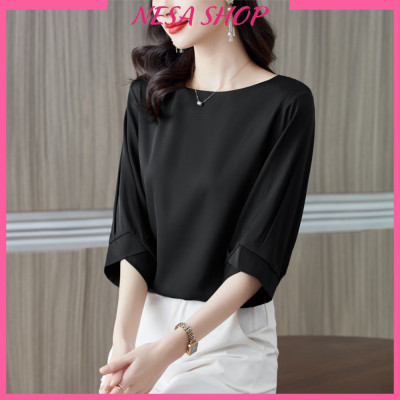 Áo kiểu nữ đẹp tay lỡ cổ tròn NeSa Shop, chất liệu Mango thấm hút mồ hôi, áo nữ đẹp nhiều màu, AKH.57