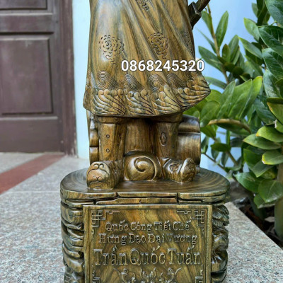 Tượng  trần  quốc  tuấn  trần hưng  đạo  vương  bằng gỗ  trắc  xanh cực đẹp kt cao 60×21×16cm