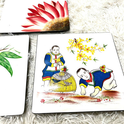 Dĩa vuông sơn mài cao cấp Thanh Bình Lê họa tiết da dạng