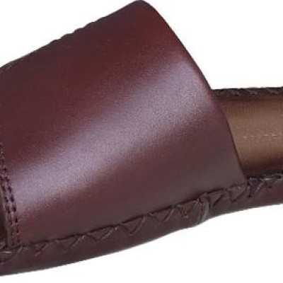 Dép nam quai ngang TRƯỜNG HẢI một bản da bò thật đế âm may viền thủ công chắc chắn tỉ mỉ mặt đế cao su chống mòn không trơn QNTH074  - Nâu - 44