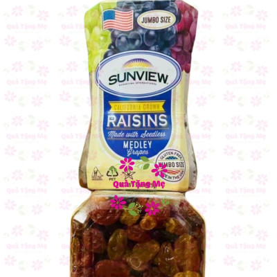 Nho khô Sunview Raisins Mỹ không hạt 3 màu giàu Vitamin khoáng chất, tốt cho tim mạch (425g/hộp) - QuaTangMe Extaste
