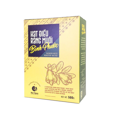 Hạt Điều không vỏ lụa rang muối Bình Phước, loại A+, hộp giấy 500g chuyên tặng người nước ngoài.