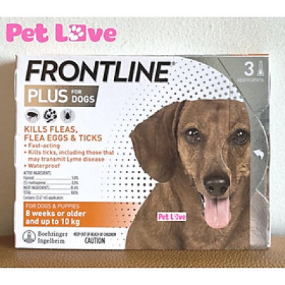 1 hộp Frontline Plus nhỏ gáy trị ve rận, bọ chét (chó <10kg, hộp 3 tuýp)