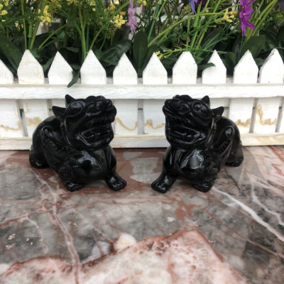 Cặp Tỳ Hưu phong thủy đá thạch anh đen - Dài 10 cm