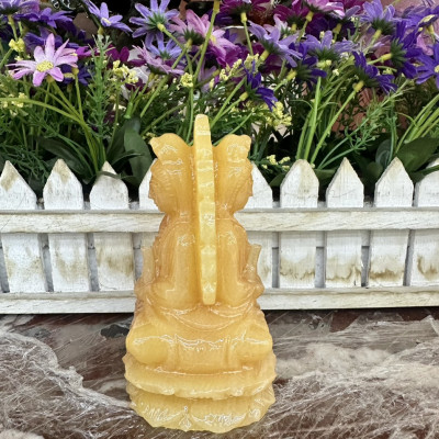 Tượng Phật Bà Quan Âm ngồi đài sen 2 mặt đá ngọc hoàng long