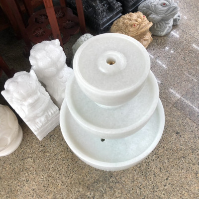 Thác nước phong thủy luân hồi đá cẩm thạch trắng - Cao 50cm