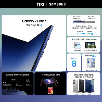 Điện thoại Samsung Galaxy Z Fold7, Điện thoại AI, Camera 200MP, Màn hình 8.0" tối ưu đa nhiệm, Mỏng nhẹ nhất - Hàng Chính Hãng