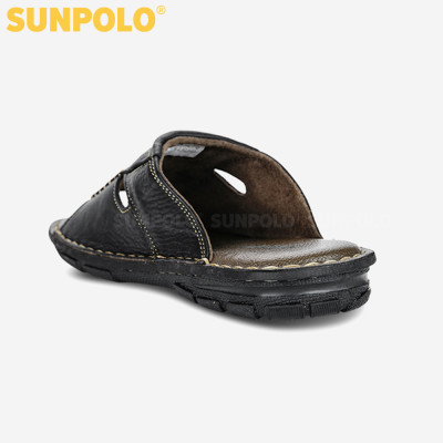 Dép Nam Quai Ngang Da Bò Cao Cấp SUNPOLO SUA12D - Đen