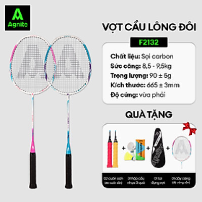 [TẶNG HỘP CẦU] Cặp vợt cầu lông cán liền nhôm carbon siêu nhẹ chính hãng Agnite -  Tặng hộp cầu nhựa và bao đựng - F2132