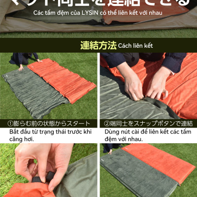 Lysin - đệm nằm dã ngoại (roonjgcm dày 8cm, chất liệu da lộn) tự bơm hơi thoảng mái chống thấm nước cắm trại ngoài trời, picnic du lịch camping có thể liên kết với nhau
