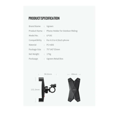 Ugreen UG60989LP181TK Màu Đen Giá đỡ điện thoại UGREEN cho xe đạp xoay 360 độ - HÀNG CHÍNH HÃNG