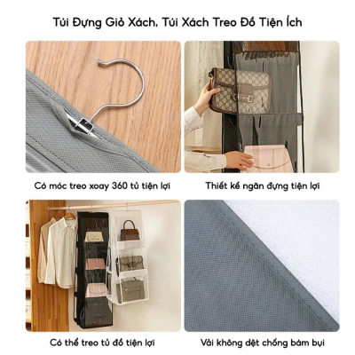 Túi Treo 2 Mặt Bảo Vệ Giỏ Xách – Chống Bụi, Gấp Gọn, Tiết Kiệm Không Gian
