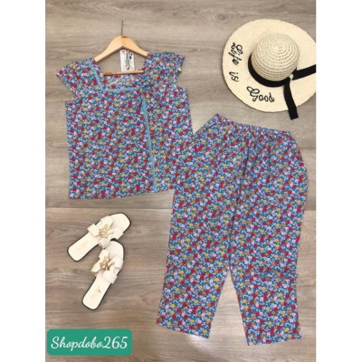 Đồ bộ nữ,đồ ngủ mặc nhà lửng 9 tấc vải lụa họa BL 123 tiết hoa nhí size 45-57kg.