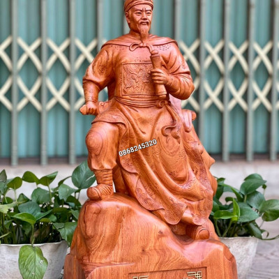 Tượng điêu khắc trần quốc tuấn ,trần hưng đạo vương gỗ hương đá kt cao 70×33×20cm