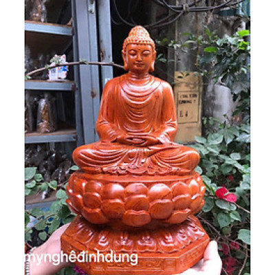Tượng phật thích ca bằng gỗ hương đá cao 30x19x17cm