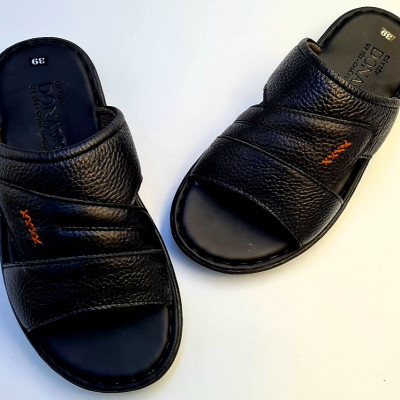 Dép quai ngang nam da bò tự nhiên DONAVY cao cấp kiểu dấu X may chắc chắn DQN4X