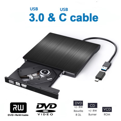 Ổ đĩa DVD gắn ngoài, Đầu đĩa CD/DVD di động USB 3.0 VÀ TYPE C cho máy tính xách tay Ổ ghi CD DVD ROM Tương thích với máy tính xách tay Máy tính để bàn PC Windows Linux OS Apple Mac-HÀNG CHÍNH HÃNG