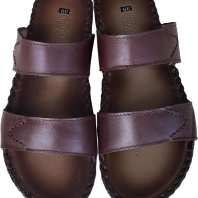 Dép nam quai ngang TRƯỜNG HẢI  đế âm dép hai quai da bò thật cao cấp mặt đê cao su chống mòn không trơn THQN611 