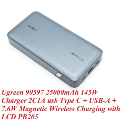 Ugreen UG90597PB205TK 25000mAh 145W Sạc dự phòng kèm cáp USB-C 0.5M có LCD gồm 2 cổng USB-C và 1 cổng USB-A hổ trợ sạc nhanh - HÀNG CHÍNH HÃNG