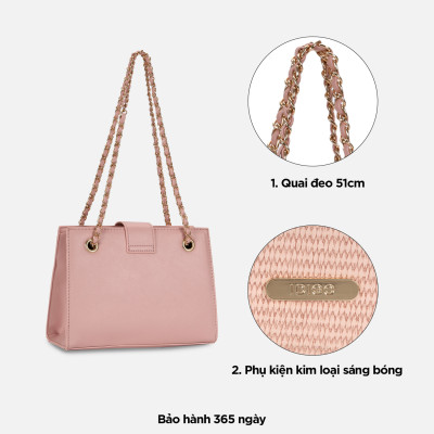Túi xách nữ đeo vai công sở phom đứng, túi đeo chéo nữ họa tiết đan mây phối dây xích IDIGO FB2 - 5061