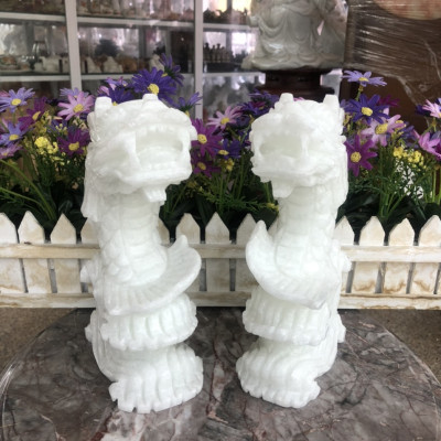 Cá Chép hóa Rồng phong thủy đá cẩm thạch trắng - Cao 20 cm