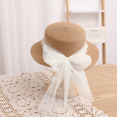 Mũ nón đi biển vành nhỏ chóp bằng phối đai trắng ngọc trai nhân tạo chất liệu cói chống nắng thoáng mát thời trang Hàn Quốc Dona240607