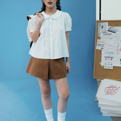 DOTTIE - Áo sơ mi cổ sen tay phồng - Trắng kem - T1123