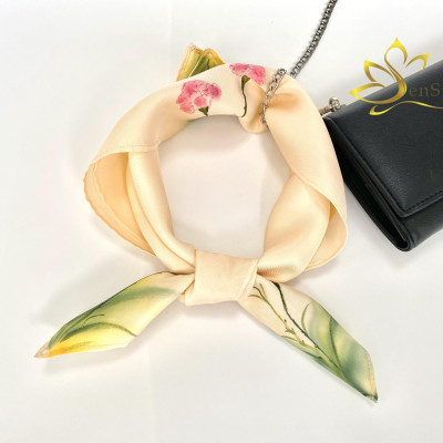Khăn Cột Túi Xách Lụa Tơ Tằm Vẽ Tay Cao Cấp SenSilk Cẩm Chướng, Khăn Cột Tóc Lụa Cho Nữ, Khăn Quấn Cổ Tay Nữ