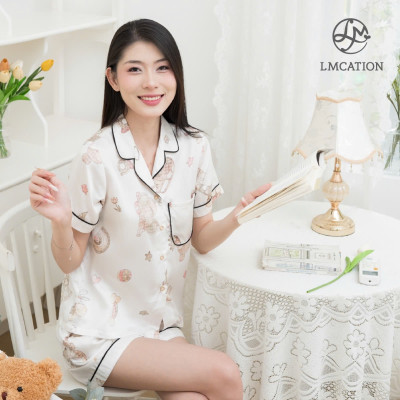 Đồ bộ tencel LMcation - Áo Pijama LMcation & Quần đùi mặc nhà LMcation - hoa tiết hoạt hình