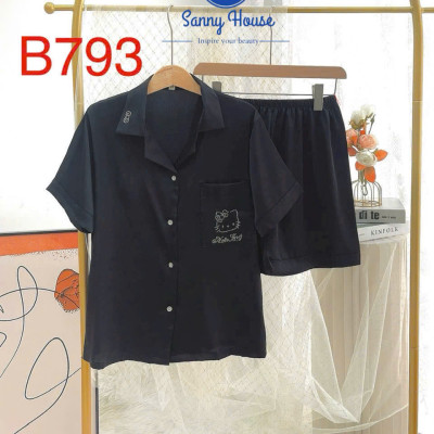 Bộ Đồ Ngủ Hello Kitty Lụa Quảng Châu Cao Cấp Đính Hạt Dễ Thương