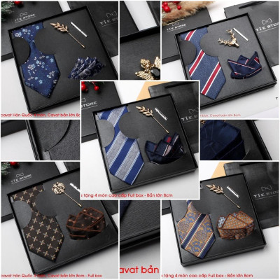 Bộ Cavat 8cm Cao Cấp Hàn Quốc 4 món Phụ Kiện - Full box kèm túi xách, nhiều mẫu