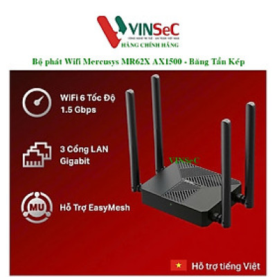 Bộ phát Wifi Mercusys MR62X ( Router ) WiFi 6 AX1500 Băng Tần Kép - Hàng Chính Hãng