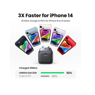 Ugreen UG15328CD318TK 20W Bộ sạc nhanh Nexode GaN USB type c PD3.0 qc4.0 Màu Trắng Chuẩn cắm US - HÀNG CHÍNH HÃNG