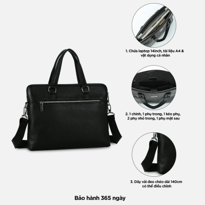 Túi xách công sở nam nữ đựng tài liệu A4 da thật cao cấp IDIGO MB1 - 16001, túi đựng laptop 14 inch